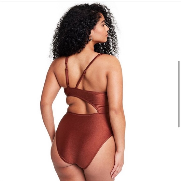 FeNoel x Target NWT Metallic Brown Cut Out High Leg Cheeky Swimsuit - Picture 4 of 7